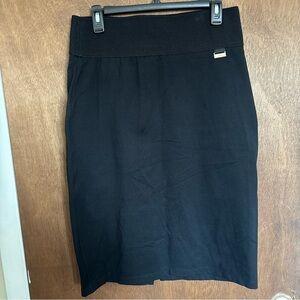 Calvin Klein Modern Pencil Skirt Black Banded Wide Waist Pull On Size Large L